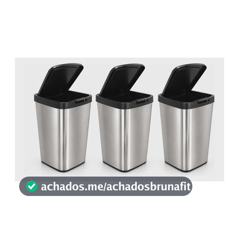 Kit 3 Lixeira Plástico Cor Inox 9l Cozinha Banheiro Linda