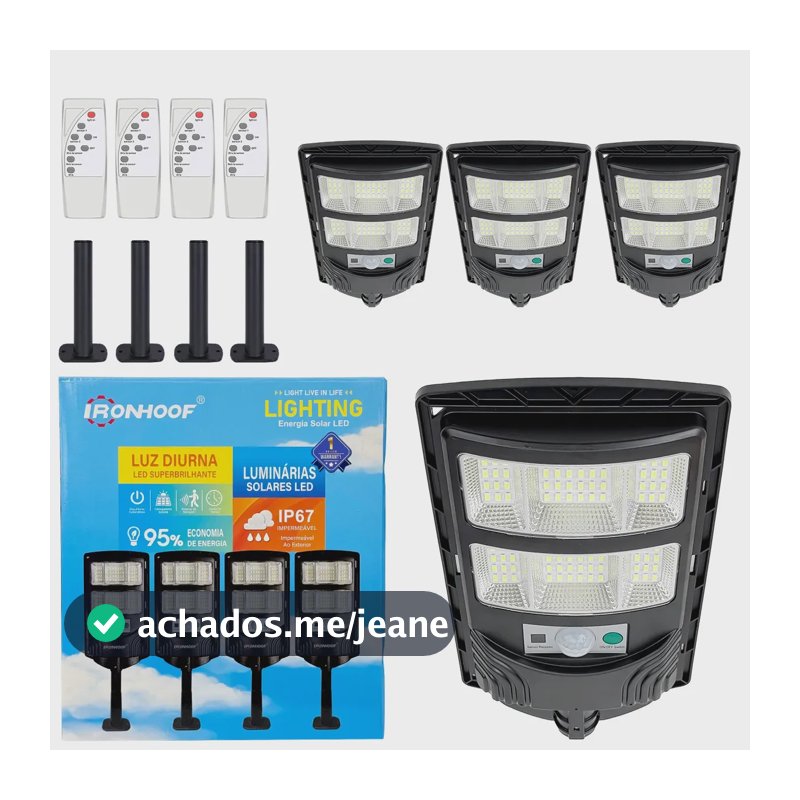 Kit 4 Luminaria Poste Solar 800w Potente Com Sensor