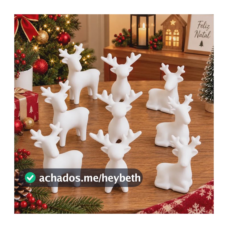 Kit 9 Renas Natalinas Decorativas Enfeite Decoração Natal Branco