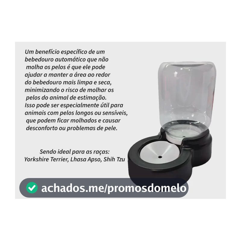 Bebedouro Pelos Longos Shih Tzu Cães Raça Peq. Sem Molhar Cor Preto