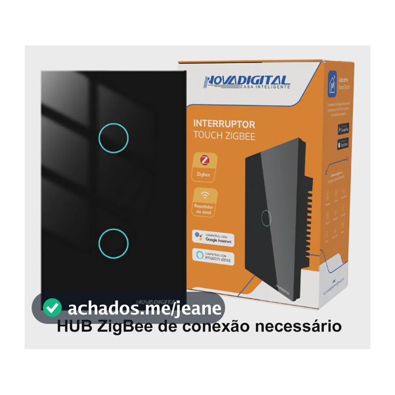 Interruptor Inteligente Zigbee NovaDigital 2 Teclas Botões Touch Tuya Smart Life Alexa Google Bivolt 127V 220V Parede 4x2 Automação Preto