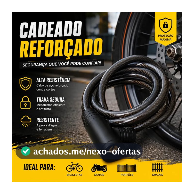 Cadeado Para Bicicleta Com Chave - 12mm X 1000mm Lamericano Cor Preto