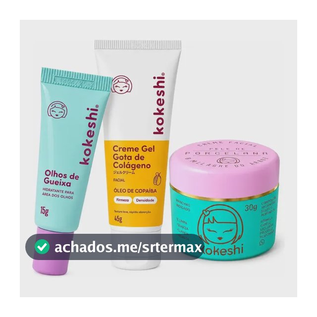 Kit Facial Kokeshi Completo 3 Passos Olhos de Gueixa, Pele de Porcelana e Gota de Colágeno
