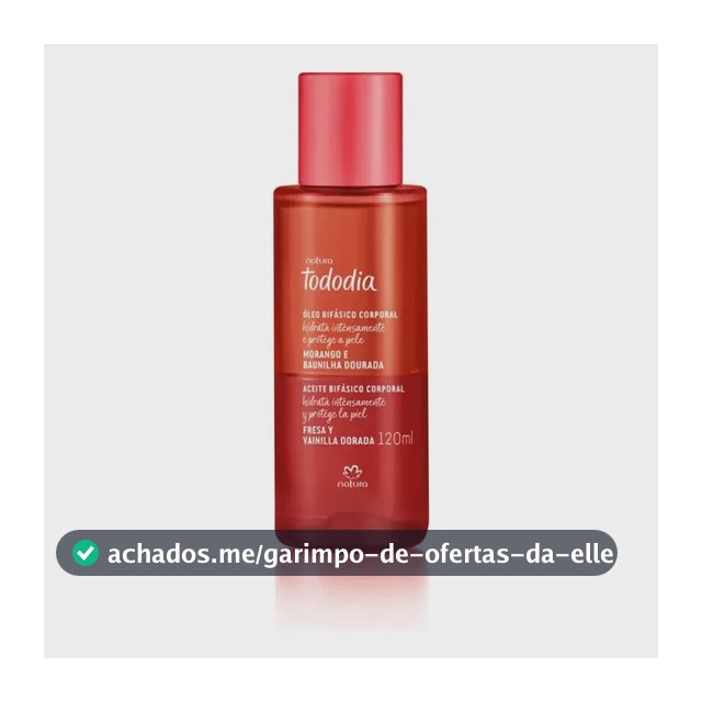 Óleo bifásico corporal Tododia morango e baunilha dourada
