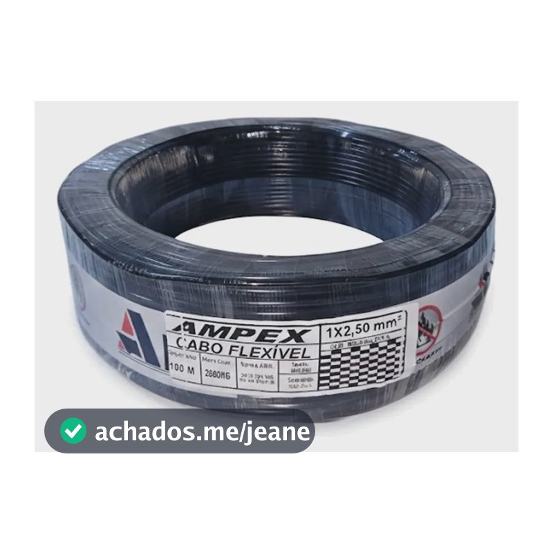 Fio Elétrico Cabo Flexível 2,5mm Rolo 100 Metros. Cobertura Preto
