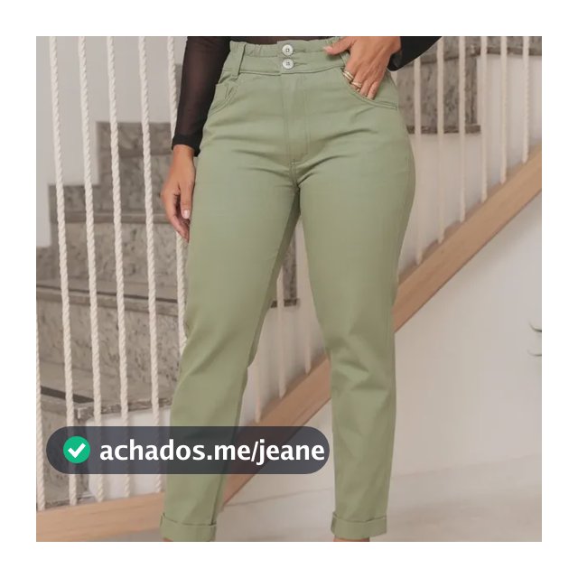Calça  Jeans  Feminina Elástico No Cós Lançamento Casual Verde-claro 40