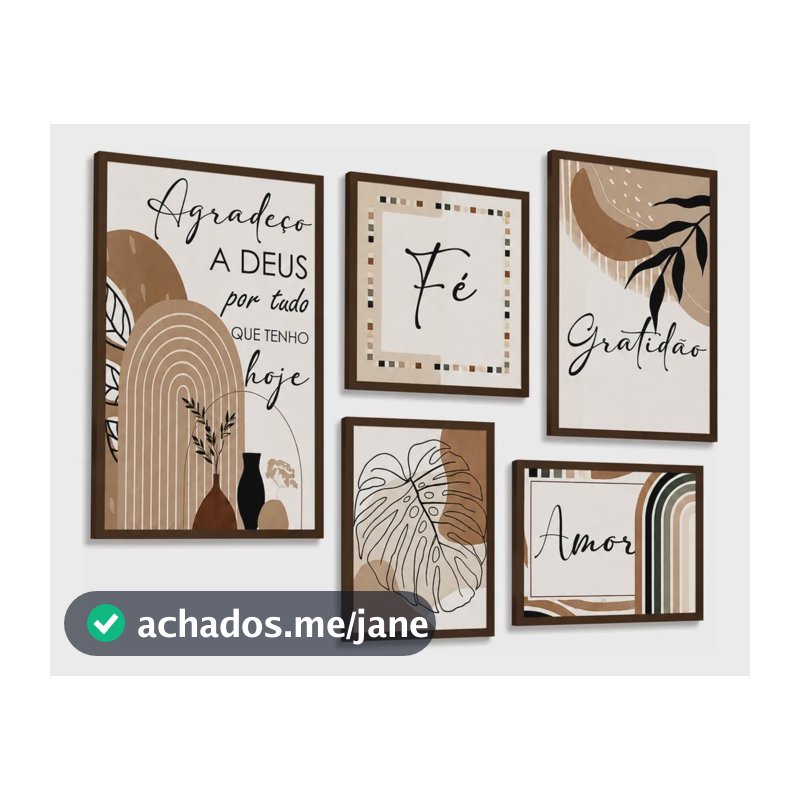 Kit 5 Quadros Decorativos Mdf Frases Fé Gratidão Sala Grande