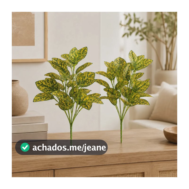 Kit 2 Buquê Artificial 7 Ramos Folhagem Realista Ideal para Decorar Sala Quarto Escritório Consultório Luxo