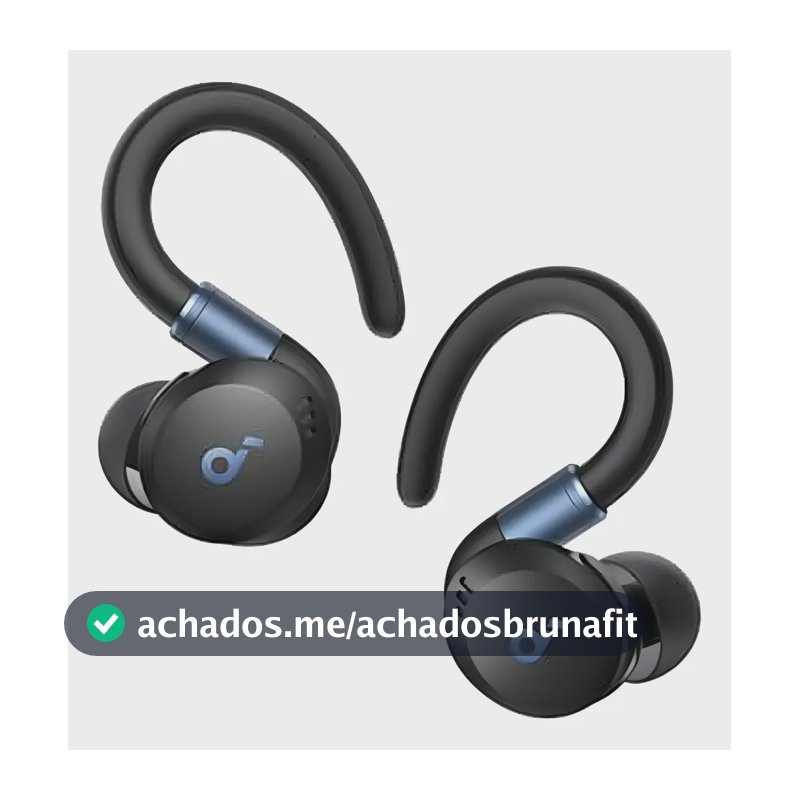 Fone De Ouvido Sem Fio Para Treinos soundcore Sport X20 ANC Cancelamento De Ruído Ativo Bluetooth 5.3 Multiponto Ganchos Ajustáveis Graves Potentes Bateria 48H IP68 Resistente Suor e Poeira Cor Preto