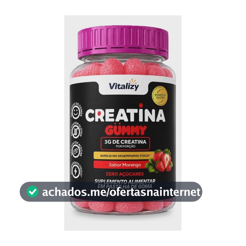 Gummy Creatina 3g Morango Zero Açúcar 60 Gomas Vitalizy Morango