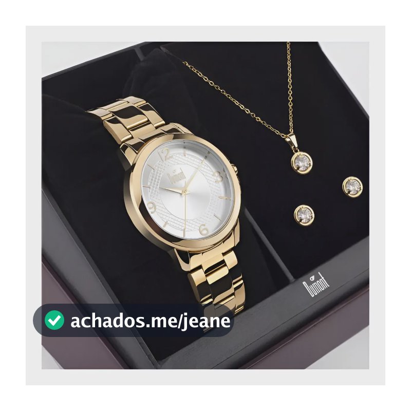 Kit de Relógio Feminino Dumont Dourado com Semijoia Aço e 38 mm