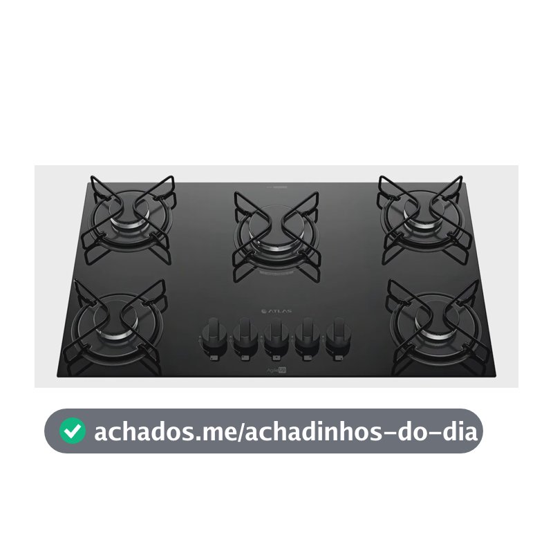 Cooktop 5 Bocas A Gás Atlas Agile Up Mega Chama Preto