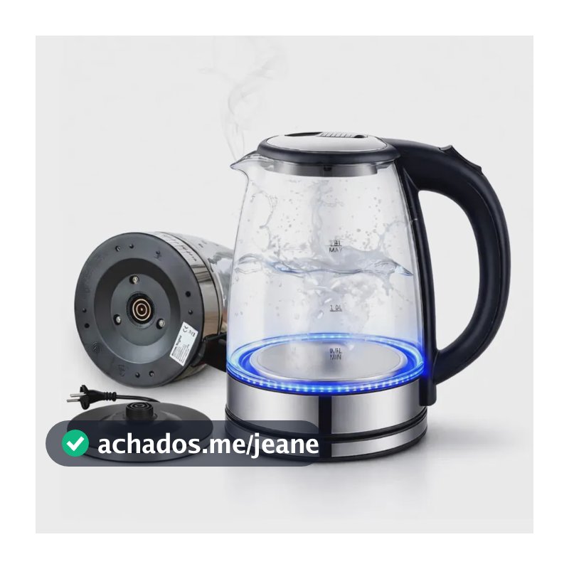 Chaleira Elétrica de Vidro Transparente 1.8 Litros Com LED e Desligamento Automático