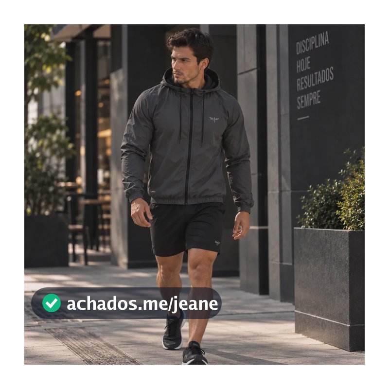 Jaqueta Masculina Corta Vento Capuz Forrado Repelente Água Chumbo Gg