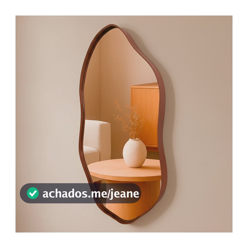 Espelho Orgânico 60x40 Decorativo Moldura Couro Moderno Sala Quarto Banheiro