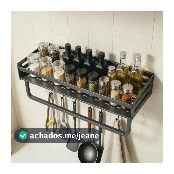 Suporte Alumínio Rack Prateleira Cozinha Porta Tempero 40cm Cinza.