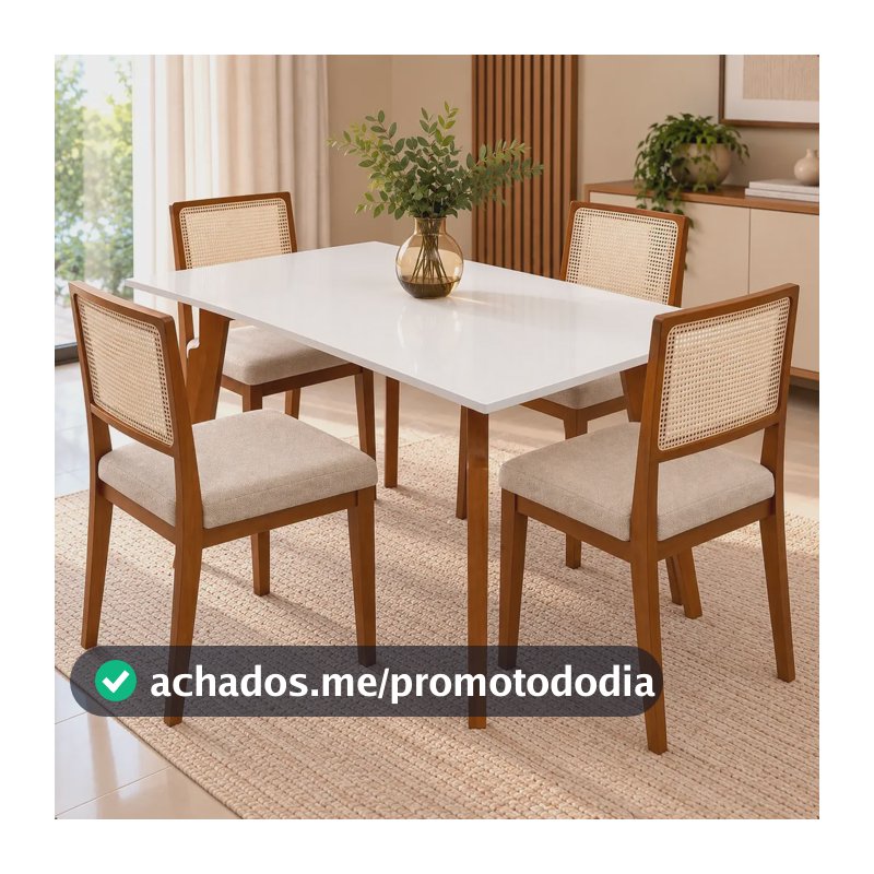 Mesa Jantar 4 Lugares Retangular 120x80 Madeira Maciça Off White Marrom