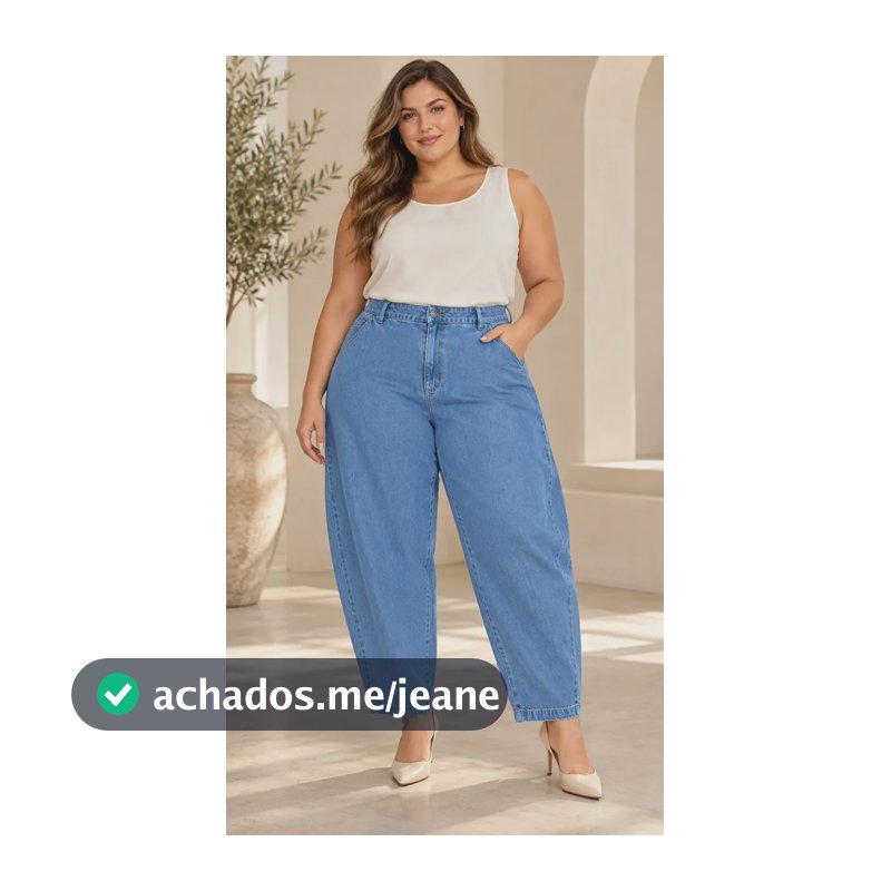Calça Jeans Barrel Plus Size Cintura Alta Lavagem Média Jeans Indigo Lisa 50