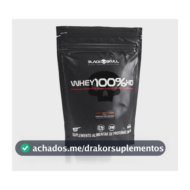 Suplemento em pó Black Skull Whey 100% HD sabor Chocolate com Amendoim 900 g