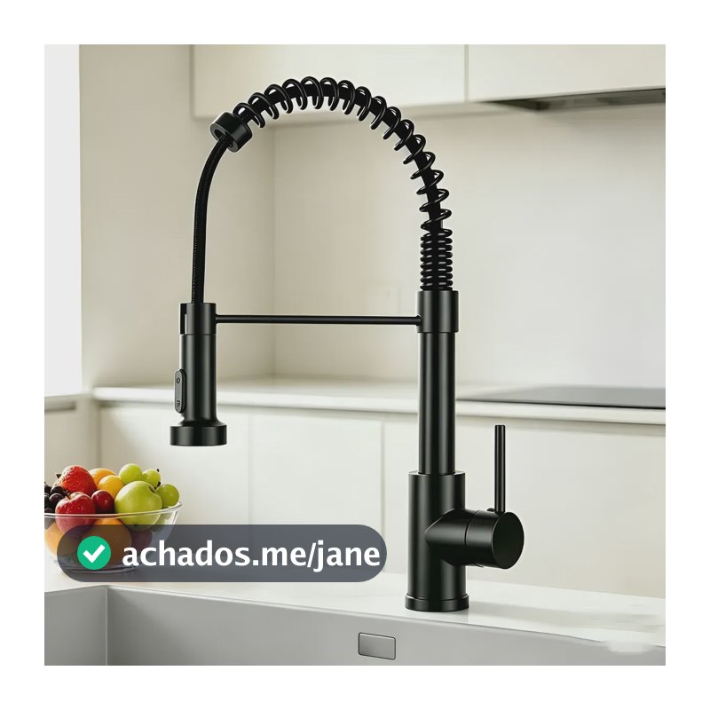 Torneira Cozinha Gourmet Bancada Flexível Monocomando Pia Preto Fosco