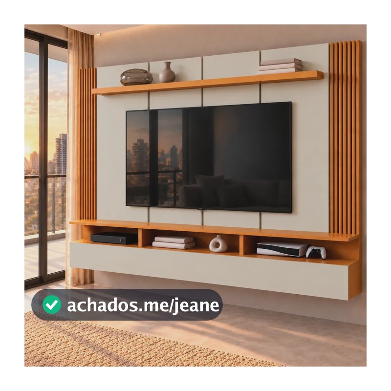 Painel Para TV de Até 65" DJ Soul 183 cm Com Ripado e Nichos Para Sala Bali/Cedro