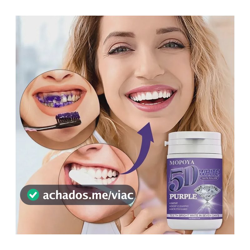 Pó Clareador Dental Roxo Branqueamento Hálito Fresco 80g