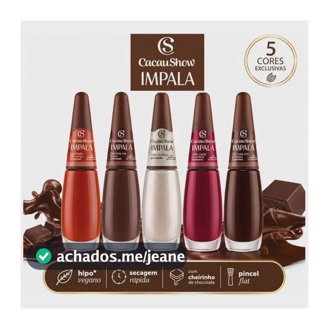 Esmalte Impala Cacau Show Nova Coleção Kit Com 5 Cores Marrom Nude Terroso Chocolate
