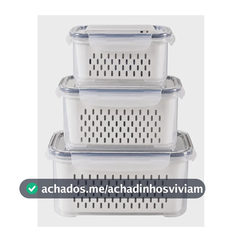 Kit 3 Organizadores Geladeira Alimentos Vegetais Com Tampas Branco