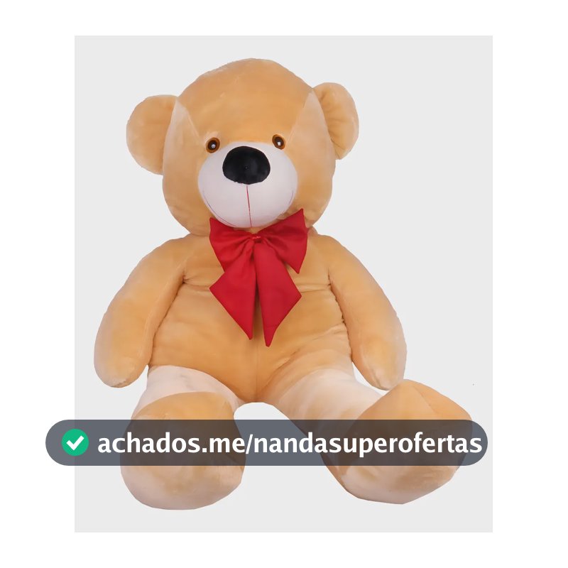 Urso Pelúcia Grande Teddy 1,10 Metros Personalizado Cor Doce de Leite Laço Vermelho LuckBaby