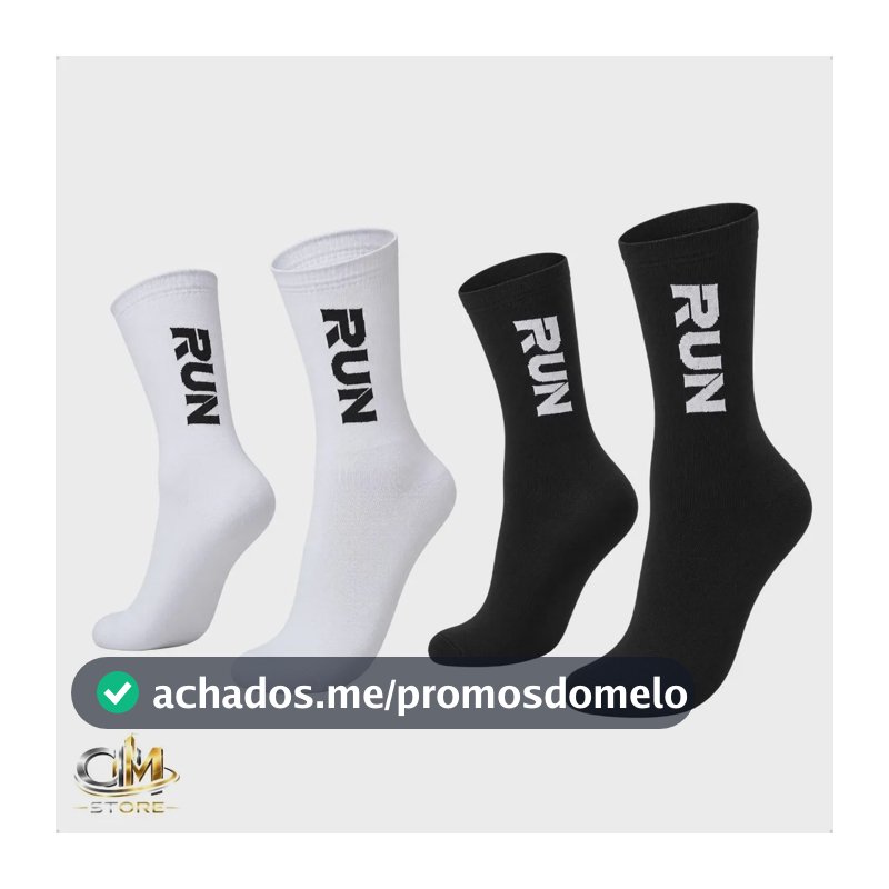 Kit 2 Pares Meia Esportiva Poliamida Corrida Ciclismo Run Preto Branco Lisa 35 Ao 43
