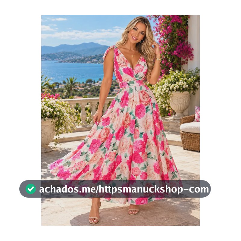 Vestido Feminino Longo Floral Floral Florido 38