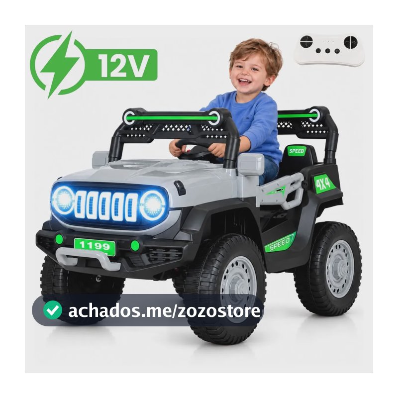 Carrinho Elétrico Infantil 12V Mini Carro Brinquedo Passeio Cinza