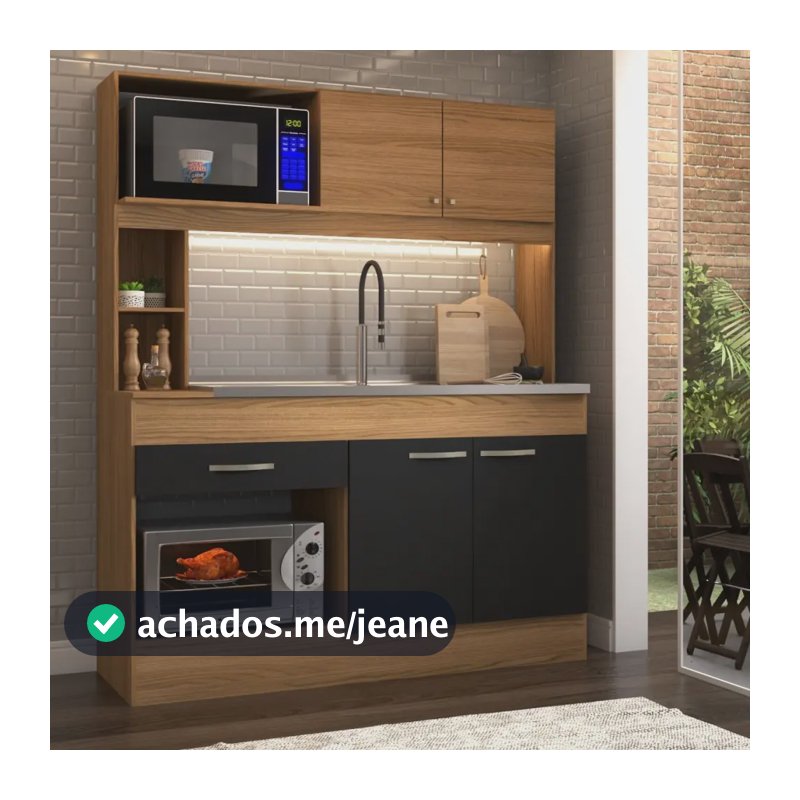 Cozinha Compacta São Paulo 4 Portas 1 Gaveta Cinamomo/preto Cor Preto