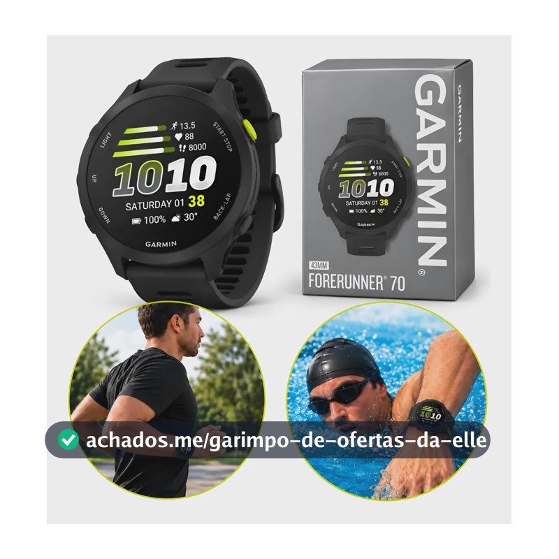 Relógio Garmin Forerunner 70 Monitor Cardíaco Gps 43mm Preto Preto