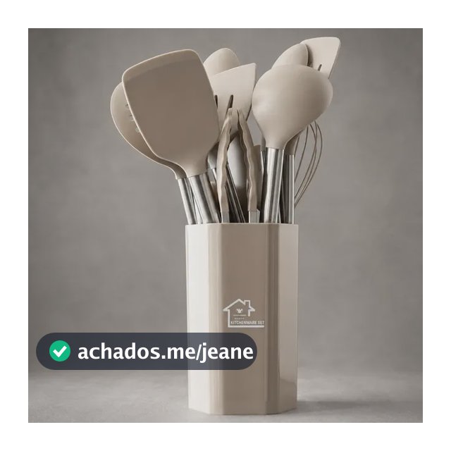 Kit Utensílios De Cozinha 15 Peças Silicone Com Cabo Inox Cáqui