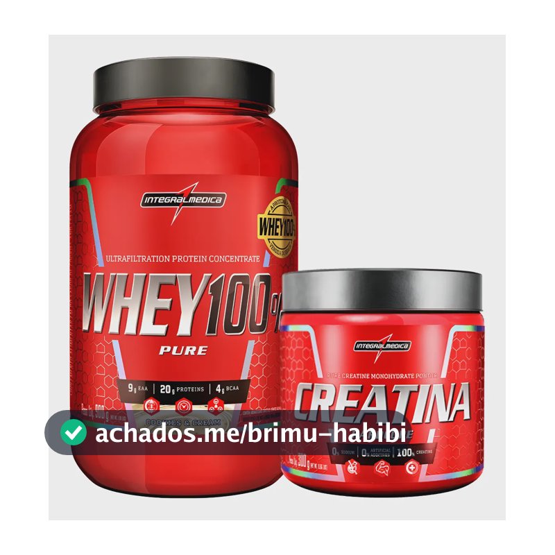 Whey 100% Pure Integralmedica + Creatina Pure Hardcore 300g Sabor Cookies And Cream