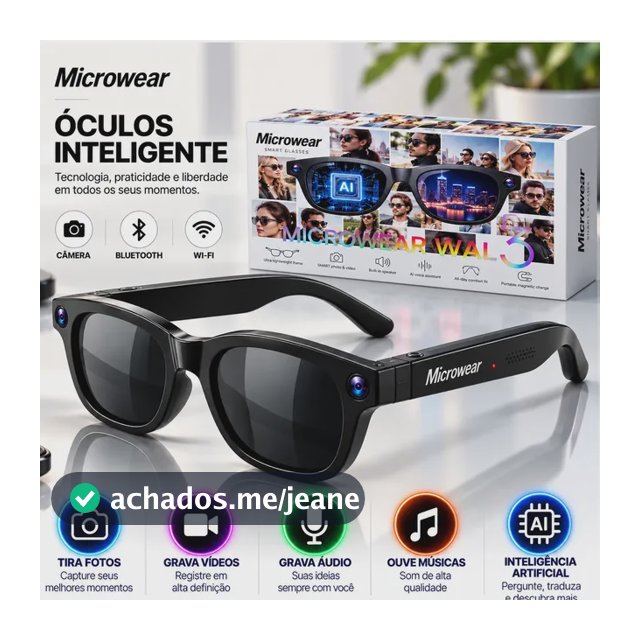 Óculos Inteligente Camêra 4k Grava Video Tradução Bluetooth Três Lentes Preto Único
