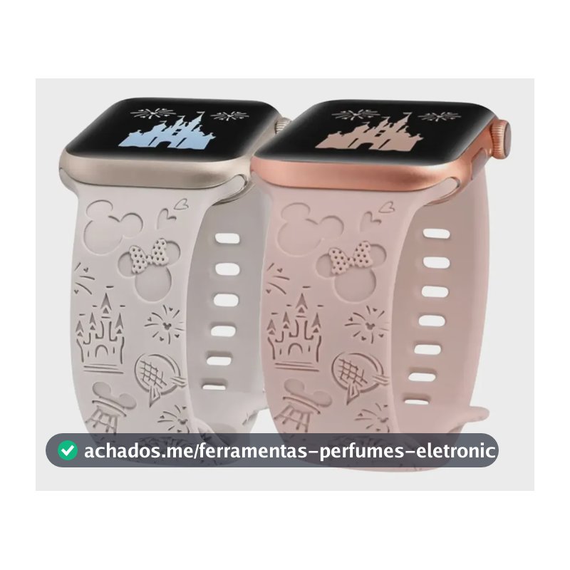 Pulseira Mickey Silicone Baixo Relevo Para Apple Watch  Rosa 41-40-38mm