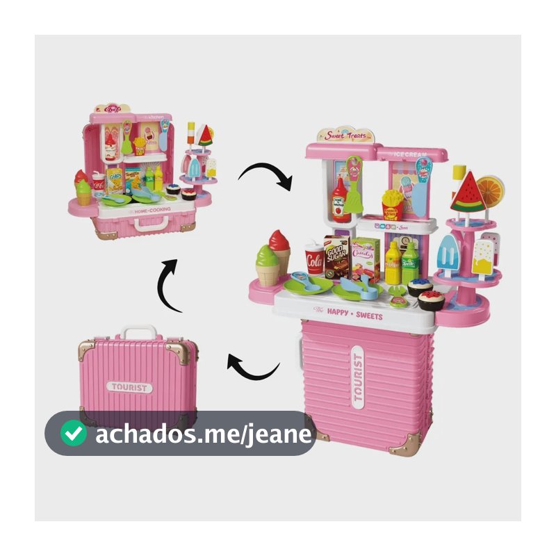 Bancada Confeitaria Brinquedo Infantil 3 em 1 Maleta 38 Peças Sorvete Picolé Acessórios Maxi Toys