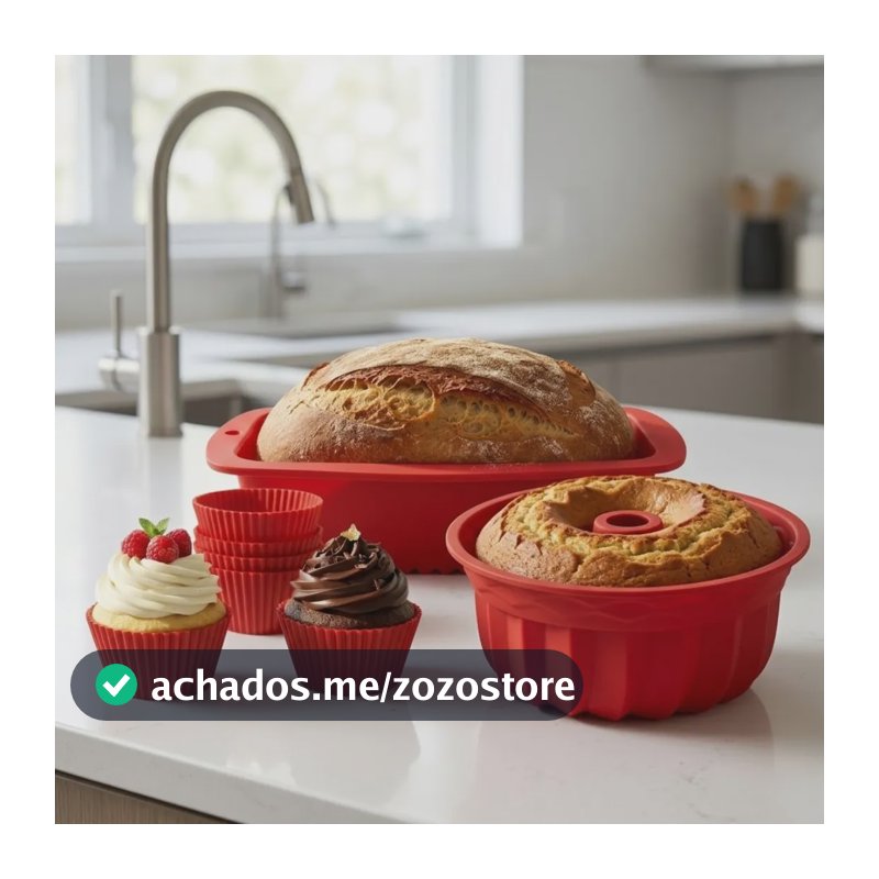 Combo Forma Silicone Pão Pudim Cupcake Microondas Air Fryer 12 Cupcake/01 Pudim/01 Pão