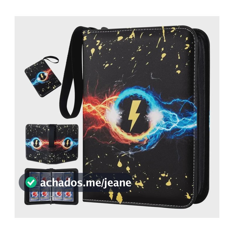 Porta 400 Cards Pokémon Capa Dura Álbum Fichário Com Zíper Preto