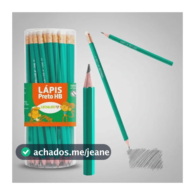 Kit 72 Lápis Grafite HB Preto Sextavado com Borracha Leo & Leo