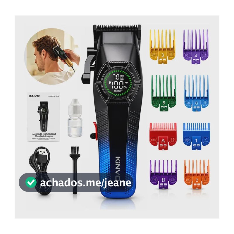 Máquina de Cortar Cabelo Profissional Elétrica Conjunto para Cabelo KiNVO Recarregável Sem Fio Com Tela Digital