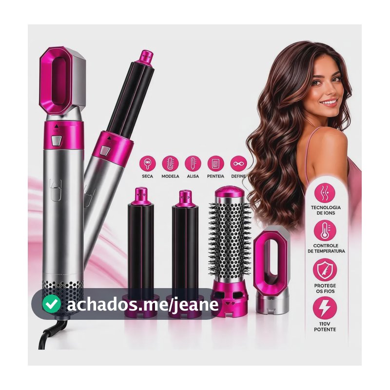 Escova Secadora Cabelo Elétrica 5x1 Profissional 110v Pink/prata 127v