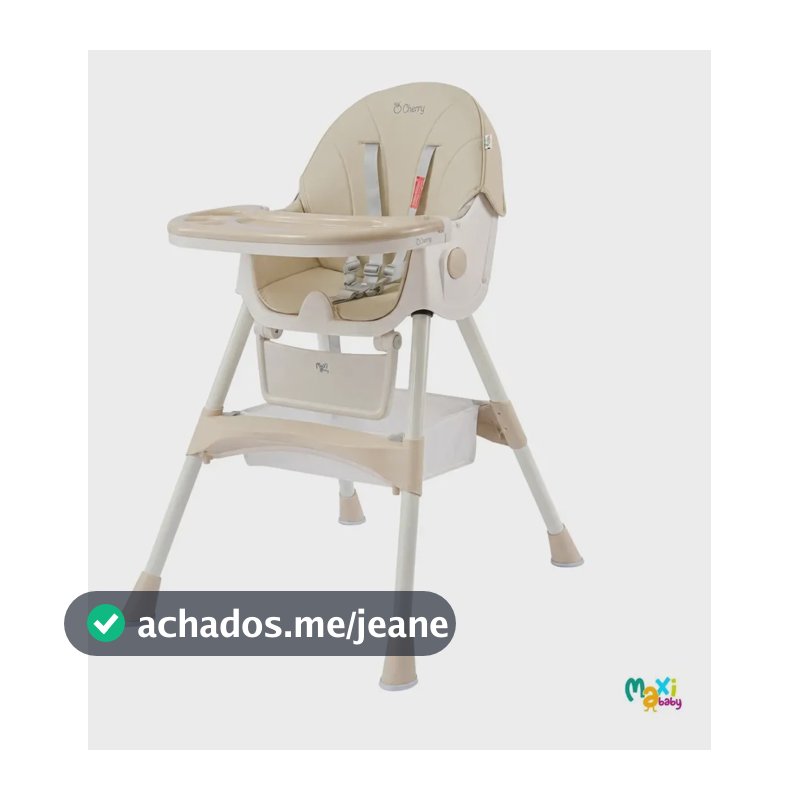 Cadeira Alimentação Infantil Portátil 2 em 1 Reclinável 3 Posições Bandeja Dupla Cherry Maxi Baby - Bege