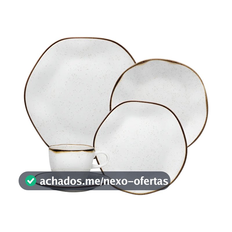 Aparelho De Jantar 30 Peças Ryo Maresia Oxford Porcelana Off White e Marrom