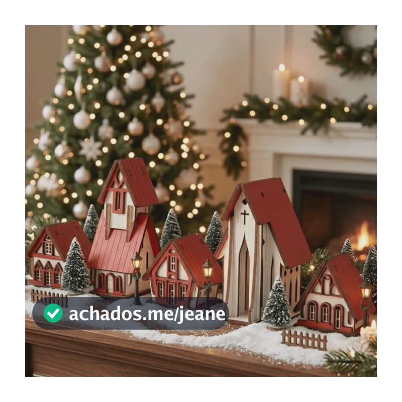 Vila De Natal Com Igreja Decoração Natalina Envio Rápido Vermelho
