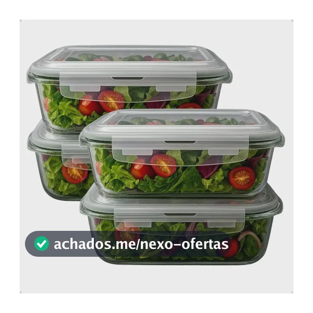 Kit 4 Potes Vidro 1040ml Hermético Marmita Forno Refratário Transparente