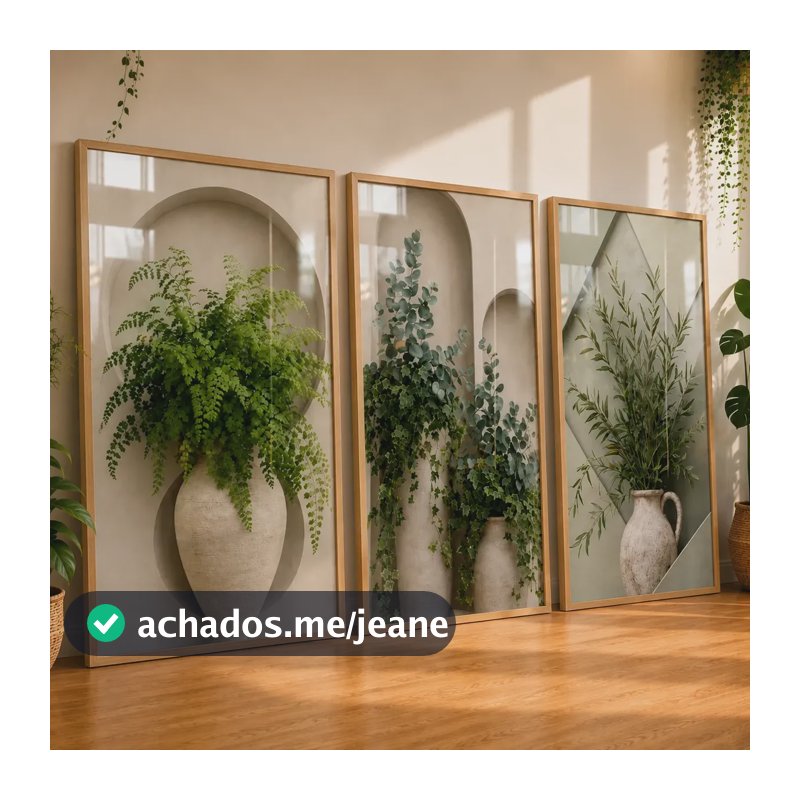 Quadros Decorativos Sala Plantas Verde Jarros Boho 122x60 Carvalho