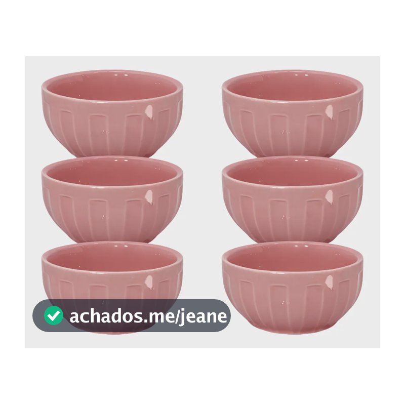Kit 06 Bowl Tigela Porcelana 620ml Rosa Cumbuca Tijela Sopa Rosa
